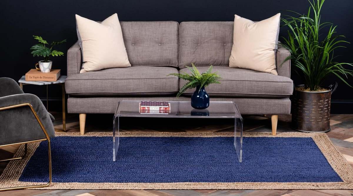Unique Loom Indoor Rugs - Braided Jute Coastal 9x12 Rectangular Rug Navy Blue