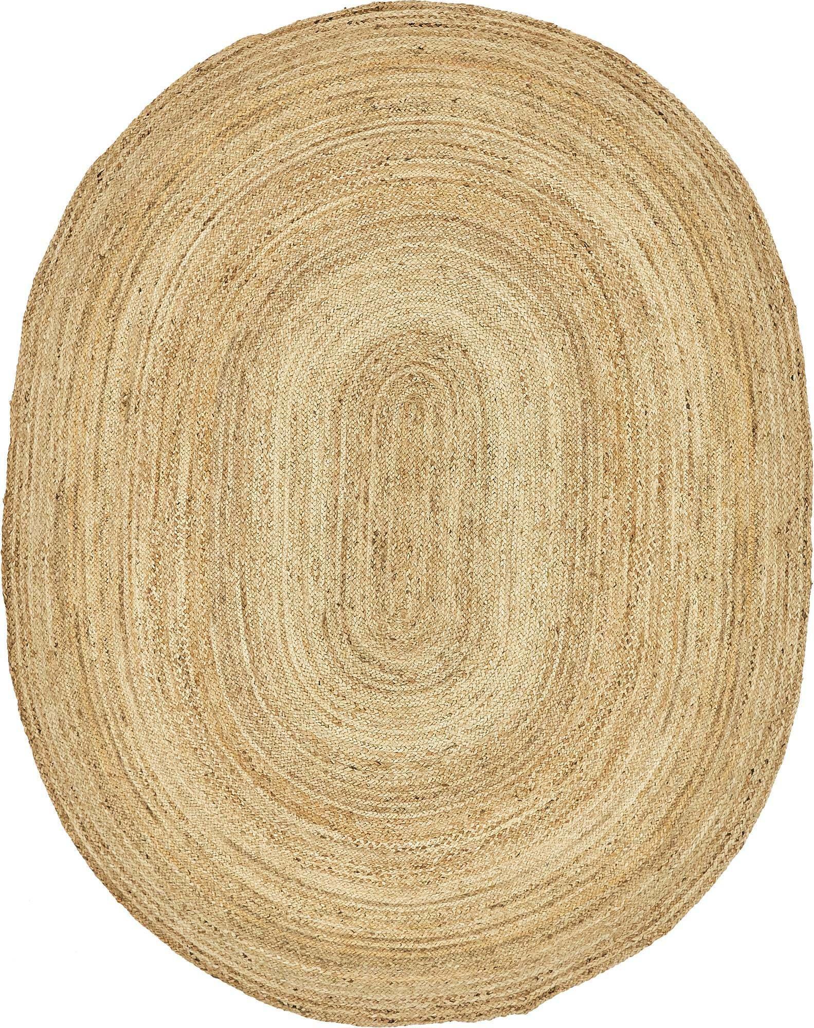 Unique Loom Indoor Rugs - Braided Jute Solid Oval 8x10 Oval Rug Natural