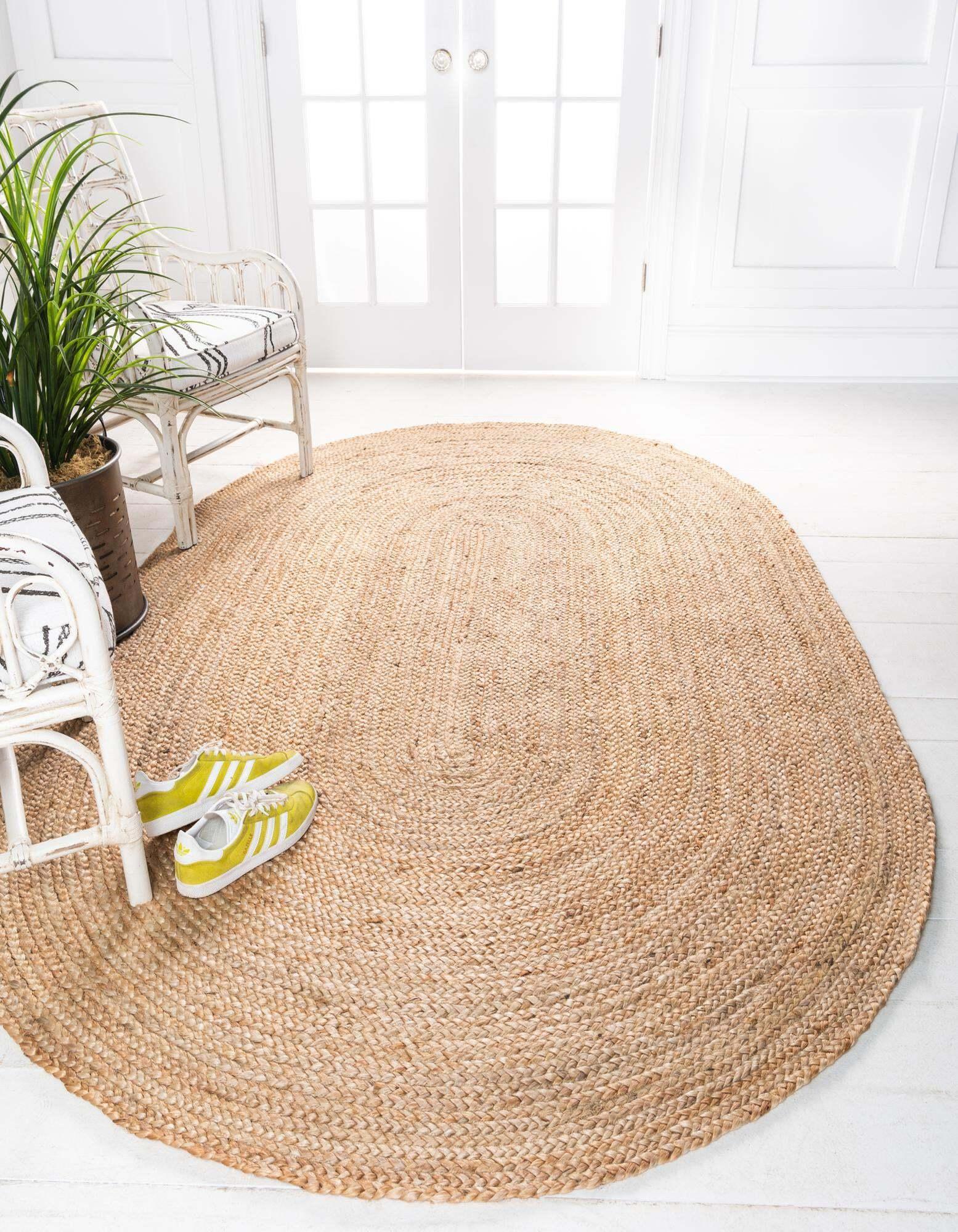 Shop Braided Jute Solid Oval 8x10 Oval Rug Natural