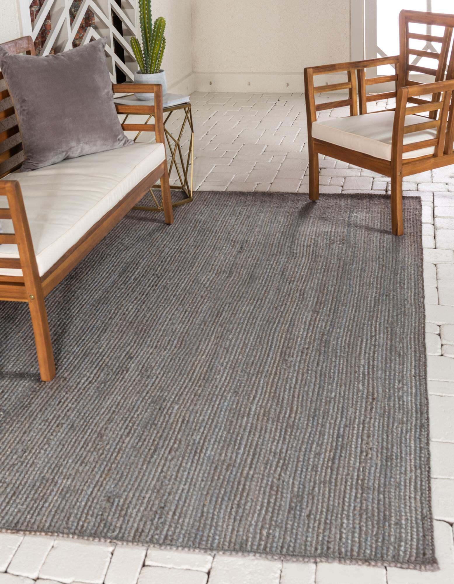 Unique Loom Indoor Rugs - Braided Jute Solid Rectangular 8x10 Rug Gray & Silver