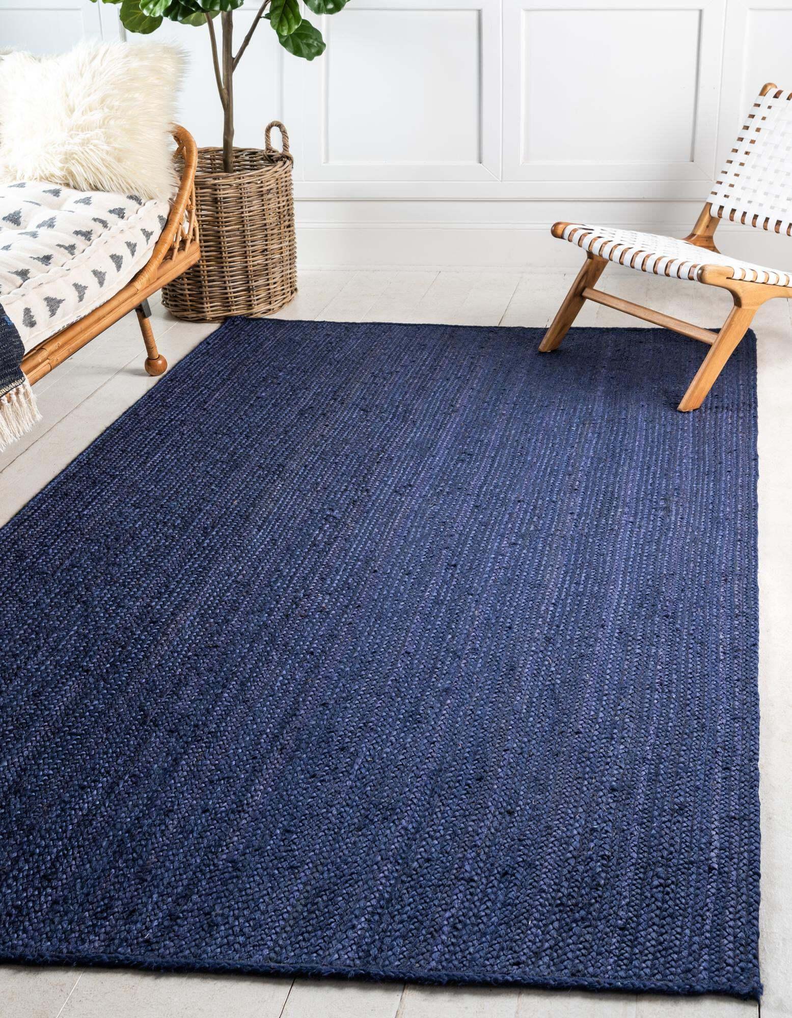 Unique Loom Indoor Rugs - Braided Jute Solid Rectangular 8x10 Rug Navy Blue