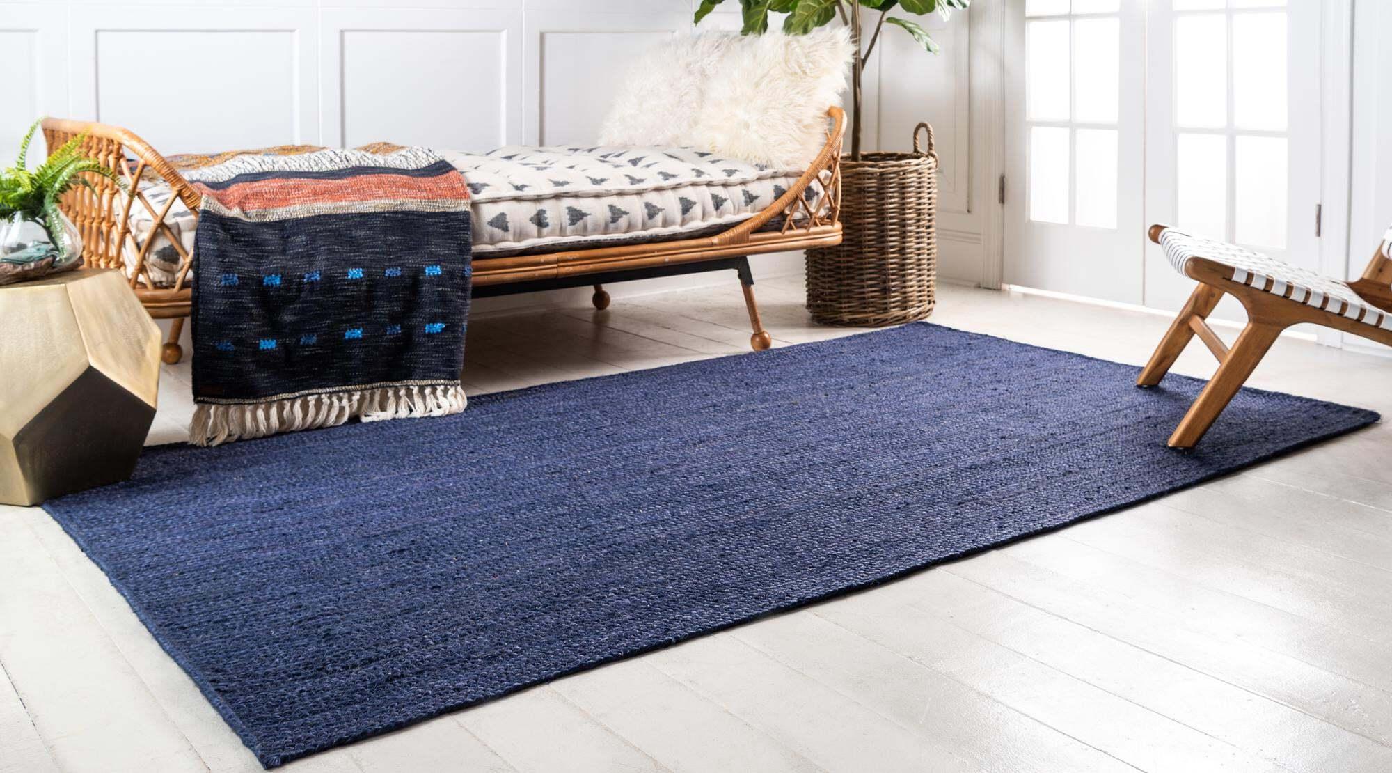 Unique Loom Indoor Rugs - Braided Jute Solid Rectangular 8x10 Rug Navy Blue