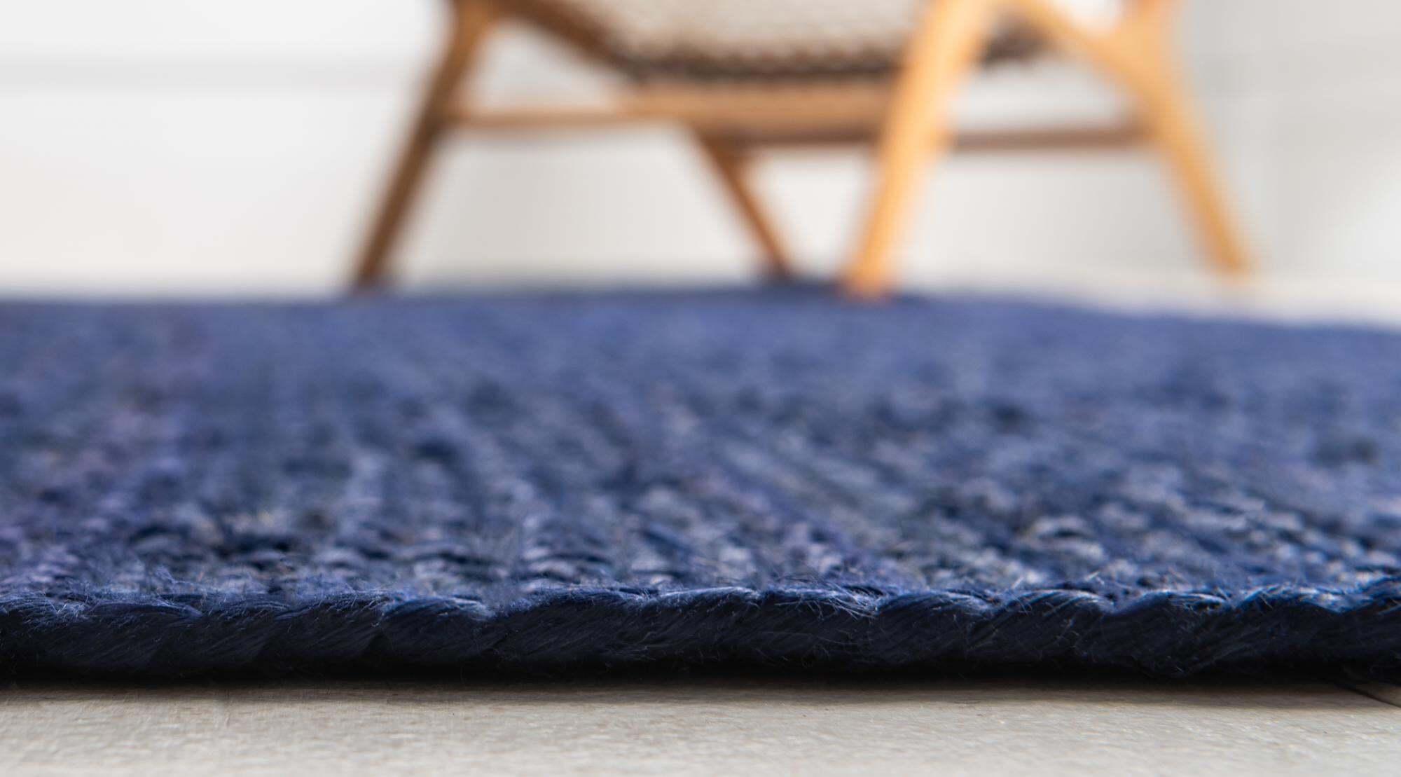 Unique Loom Indoor Rugs - Braided Jute Solid Rectangular 8x10 Rug Navy Blue