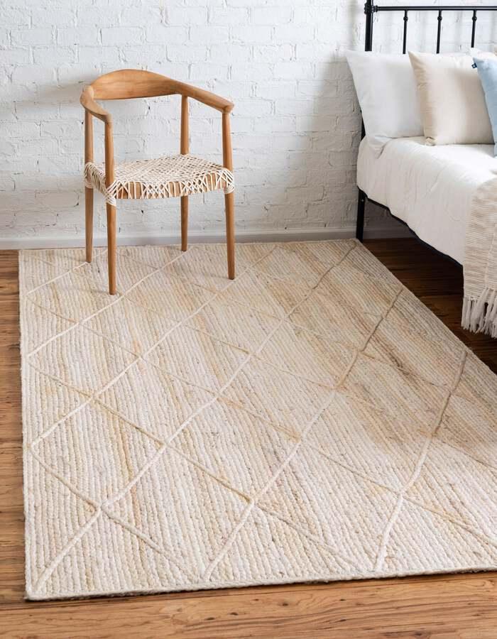 Unique Loom Indoor Rugs - Braided Jute Trellis 8x10 Rectangular Rug Beige