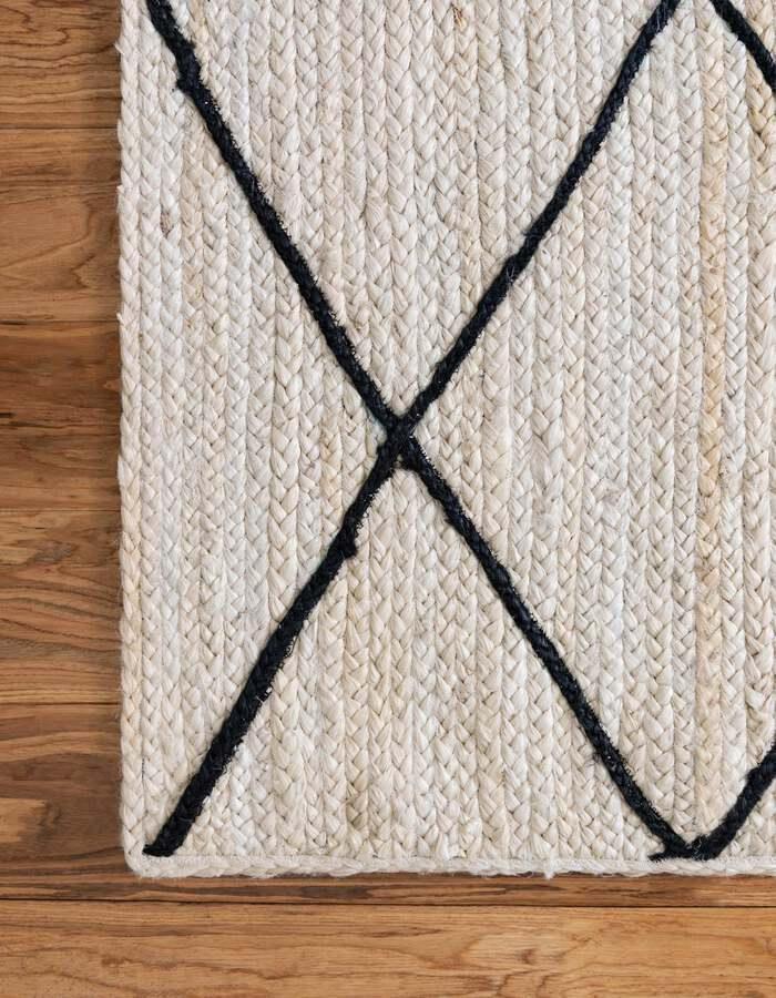 Unique Loom Indoor Rugs - Braided Jute Trellis 8x11 Rectangular Rug Ivory