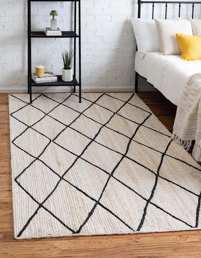 Unique Loom Indoor Rugs - Braided Jute Trellis 8x11 Rectangular Rug Ivory