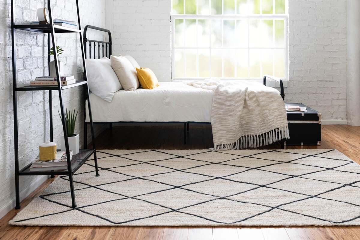 Unique Loom Indoor Rugs - Braided Jute Trellis 8x11 Rectangular Rug Ivory