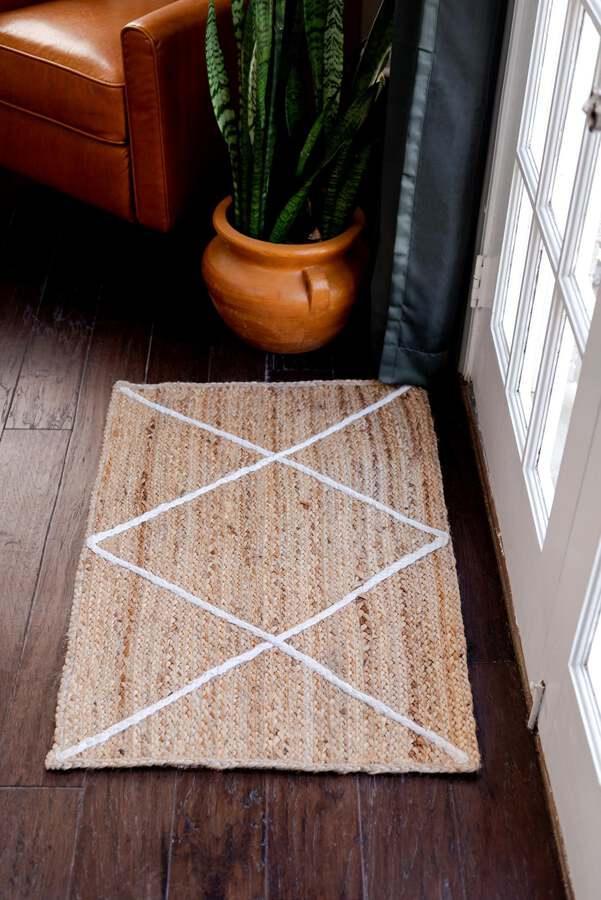 Unique Loom Indoor Rugs - Braided Jute Trellis 8x11 Rectangular Rug Natural/Ivory