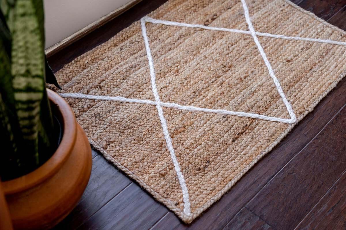 Unique Loom Indoor Rugs - Braided Jute Trellis 8x11 Rectangular Rug Natural/Ivory