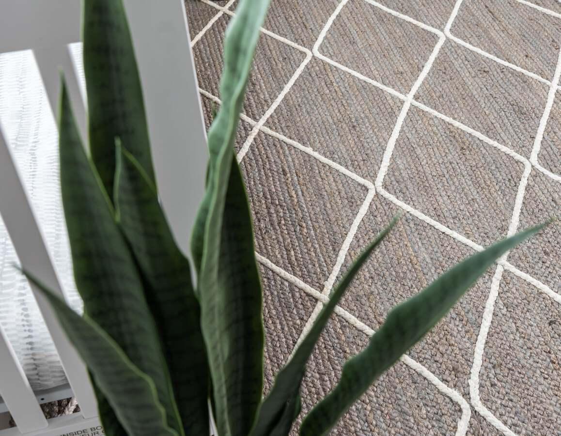 Unique Loom Indoor Rugs - Braided Jute Trellis 9x12 Rectangular Rug Gray