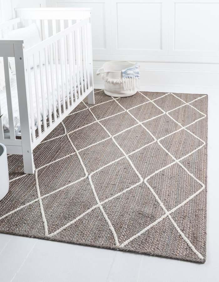 Unique Loom Indoor Rugs - Braided Jute Trellis 9x12 Rectangular Rug Gray