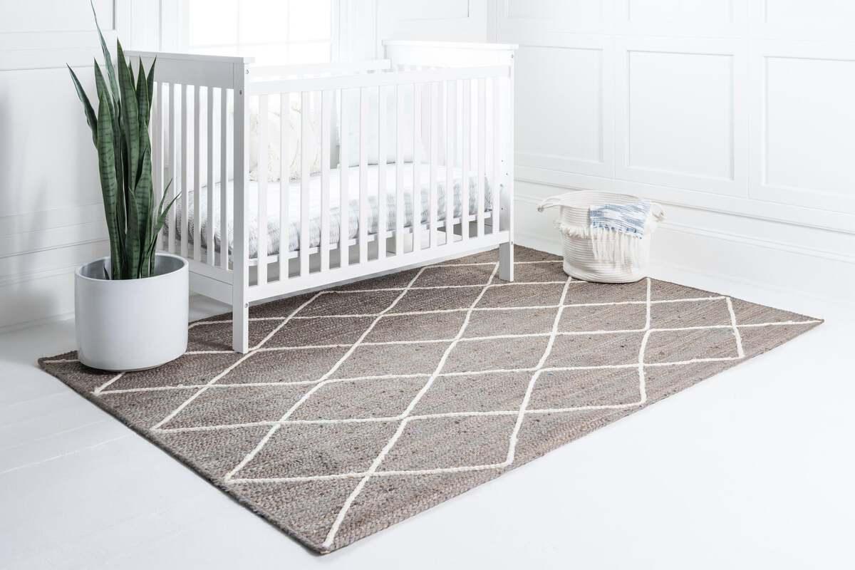 Unique Loom Indoor Rugs - Braided Jute Trellis 9x12 Rectangular Rug Gray