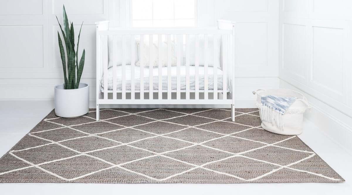 Unique Loom Indoor Rugs - Braided Jute Trellis 9x12 Rectangular Rug Gray