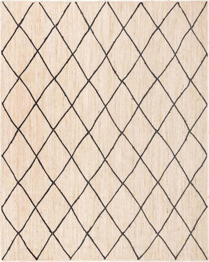 Unique Loom Indoor Rugs - Braided Jute Trellis 9x12 Rectangular Rug Ivory