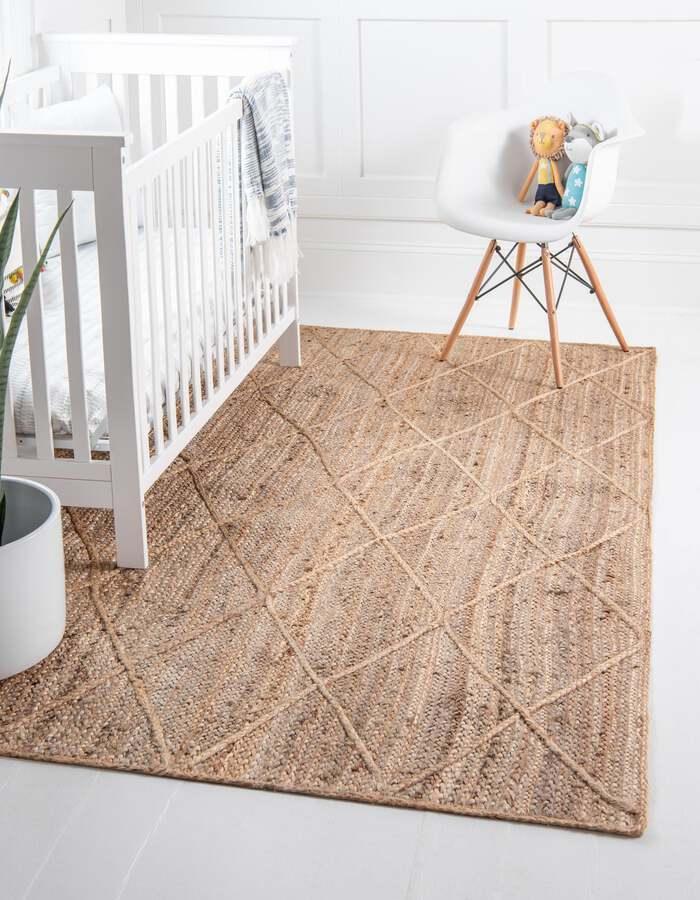 Unique Loom Indoor Rugs - Braided Jute Trellis 9x12 Rectangular Rug Natural