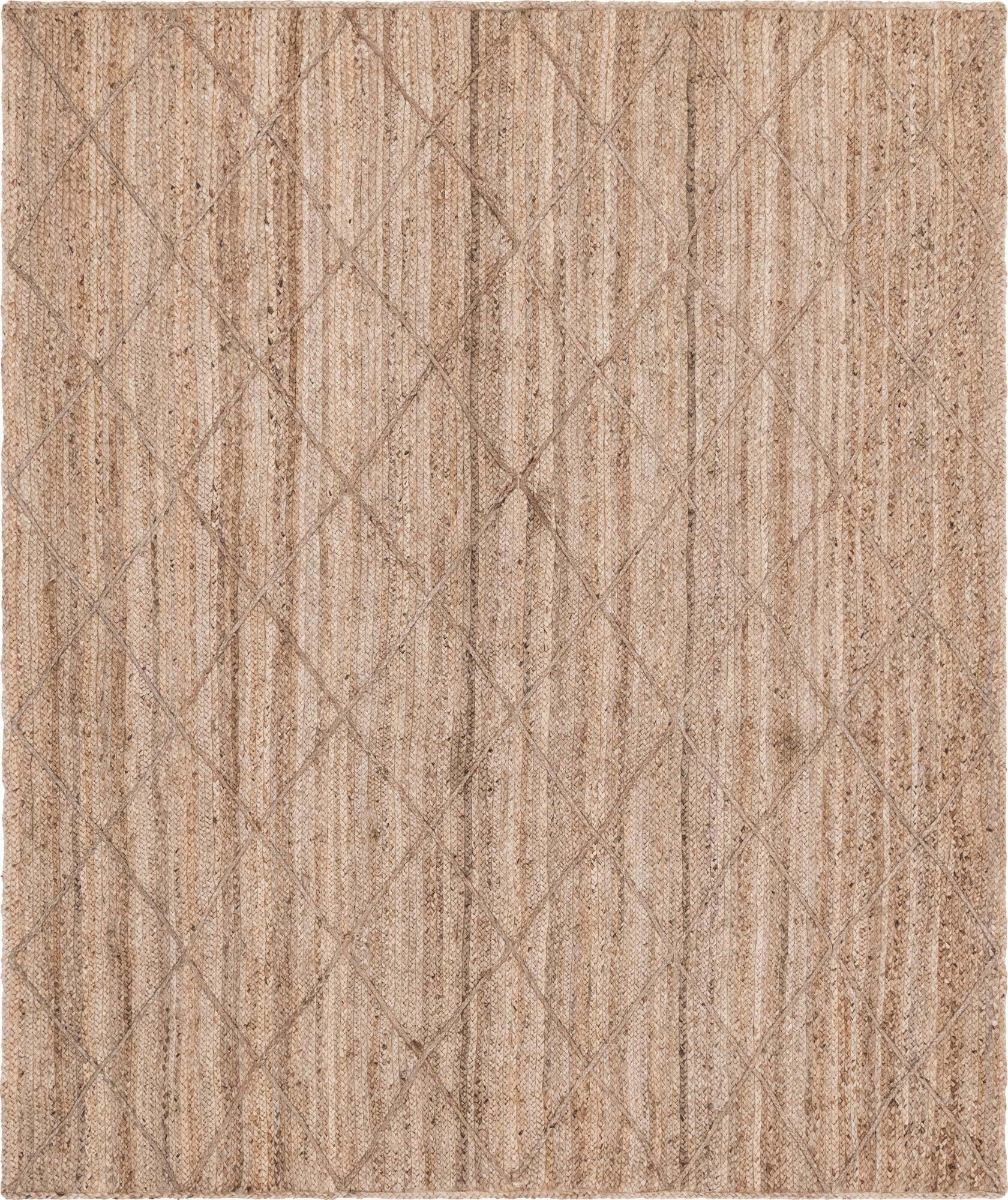 Unique Loom Indoor Rugs - Braided Jute Trellis Geometric Rectangular 8x11 Rug Natural