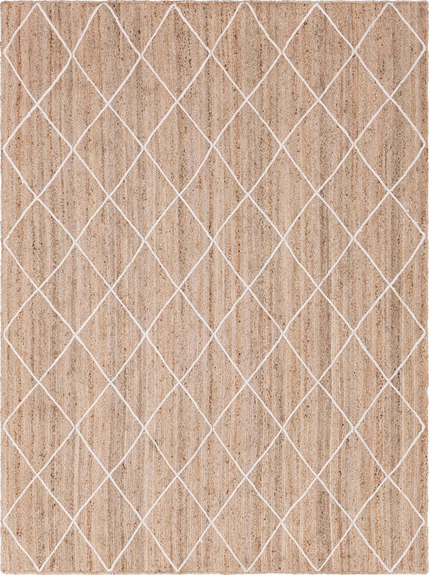 Unique Loom Indoor Rugs - Braided Jute Trellis Geometric Rectangular 9x12 Rug Natural & Ivory