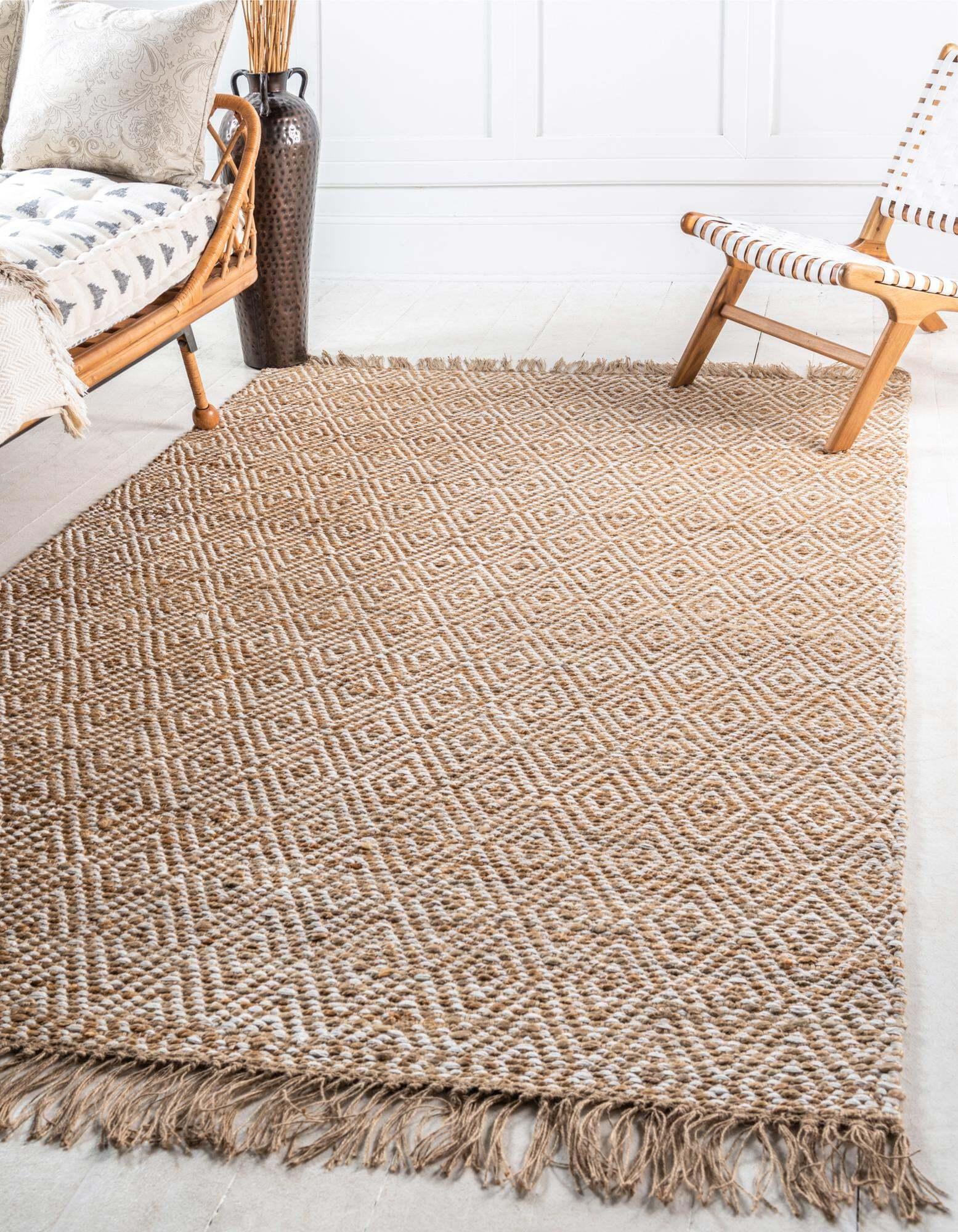 Unique Loom Indoor Rugs - Braided Jute Trellis Rectangular 9x12 Rug Natural & Ivory