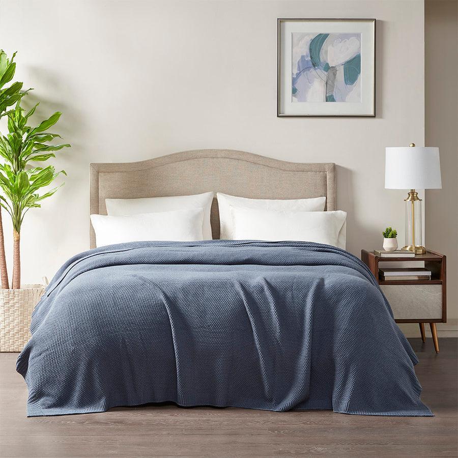 Olliix.com Comforters & Blankets - Bree Casual Knit Blanket Twin Indigo