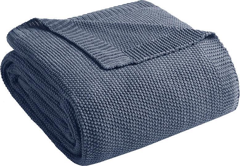 Olliix.com Comforters & Blankets - Bree Casual Knit Blanket Twin Indigo