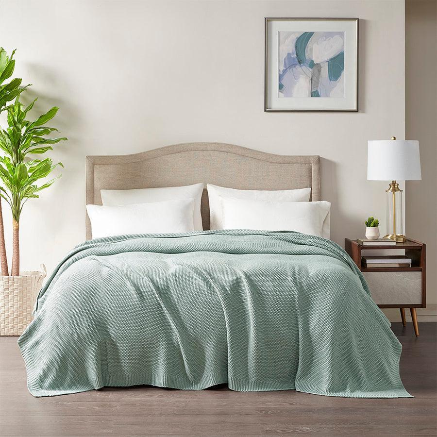 Olliix.com Comforters & Blankets - Bree Mid-Century Knit Blanket Full/Queen Aqua