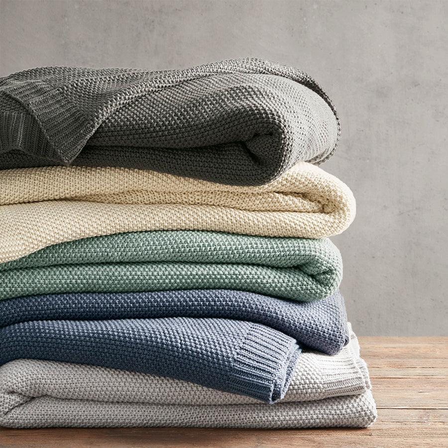 Olliix.com Comforters & Blankets - Bree Mid-Century Knit Blanket Twin Charcoal