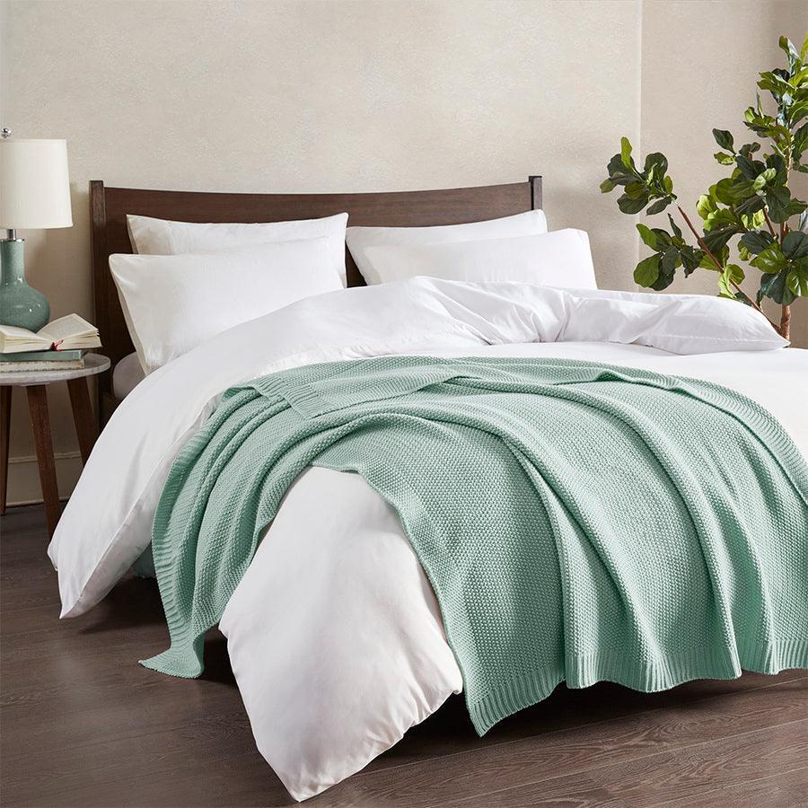 Olliix.com Pillows & Throws - Bree Mid-Century Knit Throw 50x60" Aqua