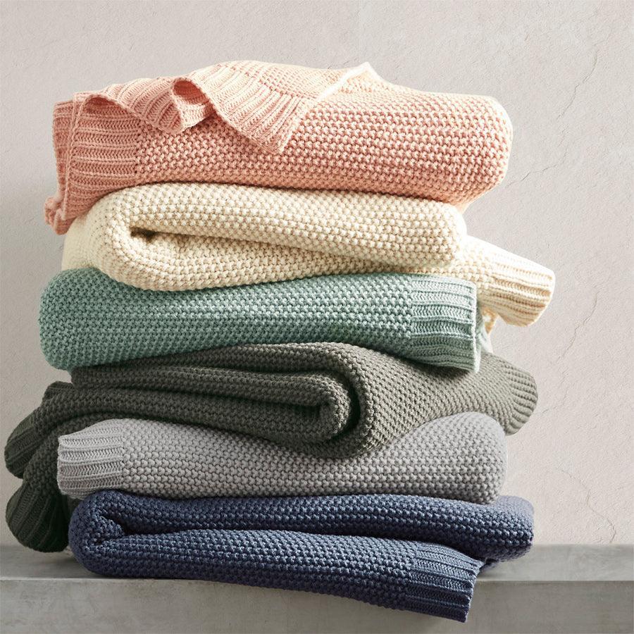 Olliix.com Pillows & Throws - Bree Mid-Century Knit Throw 50x60" Aqua