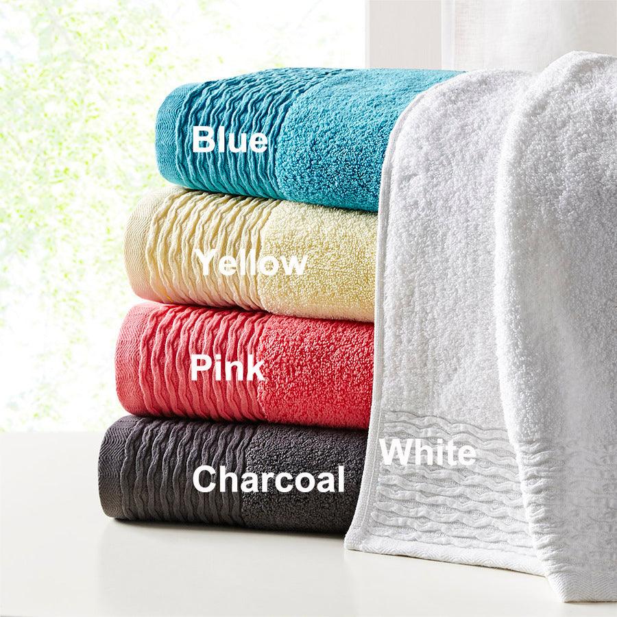 Olliix.com Bath Towels - Breeze Jacquard Wavy Border Zero Twist Cotton Towel Set Blue