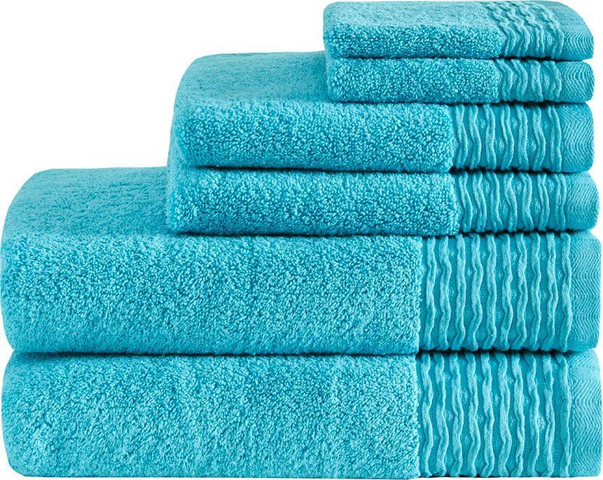 Olliix.com Bath Towels - Breeze Jacquard Wavy Border Zero Twist Cotton Towel Set Charcoal