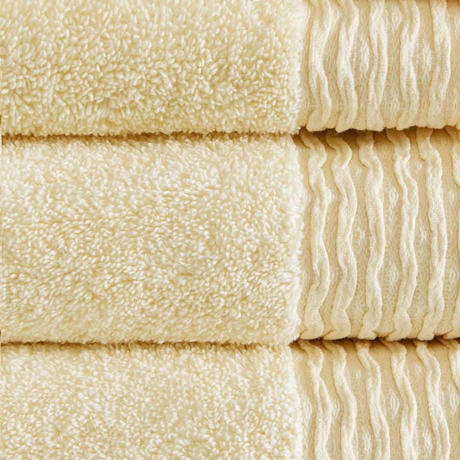 Olliix.com Bath Towels - Breeze Jacquard Wavy Border Zero Twist Cotton Towel Set Charcoal