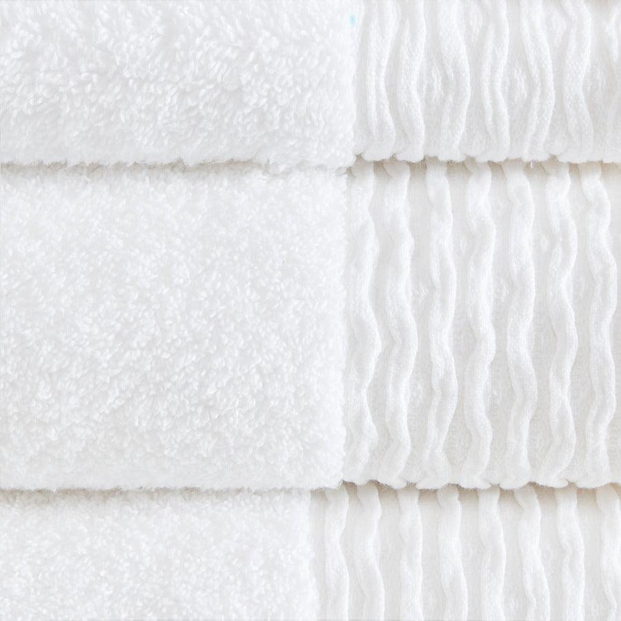 Olliix.com Bath Towels - Breeze Jacquard Wavy Border Zero Twist Cotton Towel Set Charcoal