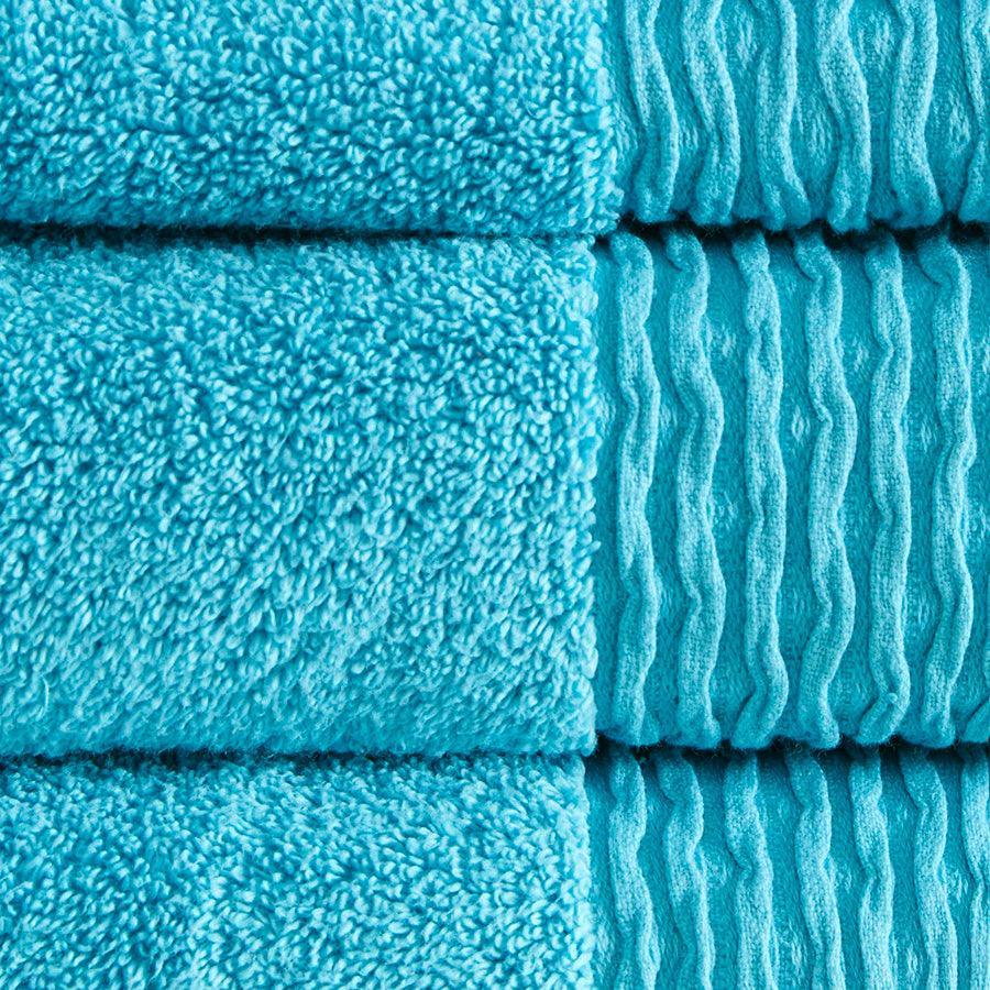 Olliix.com Bath Towels - Breeze Jacquard Wavy Border Zero Twist Cotton Towel Set Charcoal