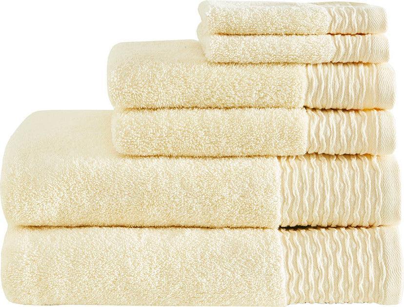 Olliix.com Bath Towels - Breeze Jacquard Wavy Border Zero Twist Cotton Towel Set White