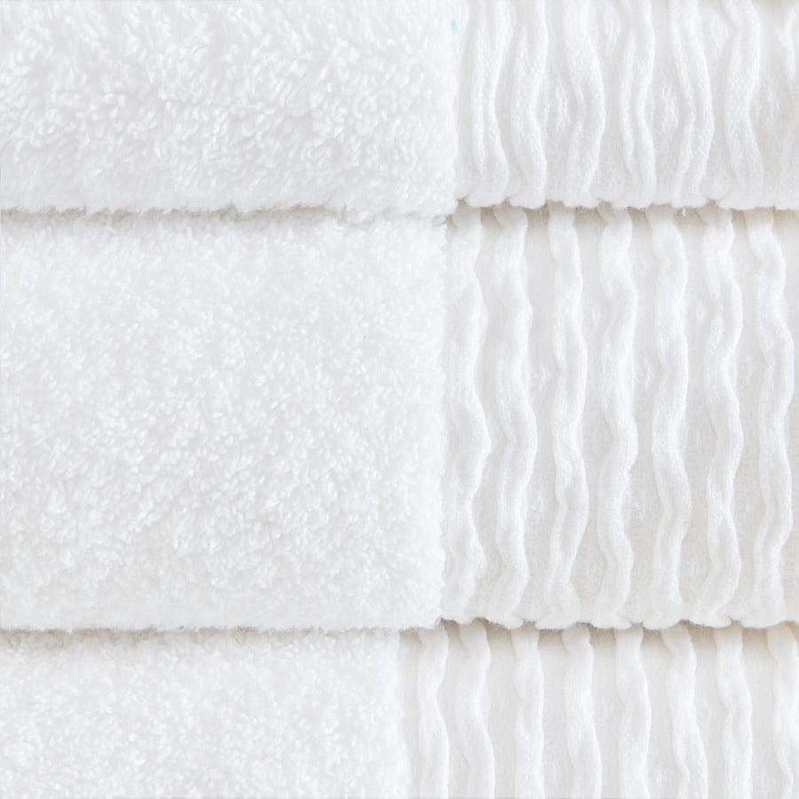 Olliix.com Bath Towels - Breeze Jacquard Wavy Border Zero Twist Cotton Towel Set Yellow