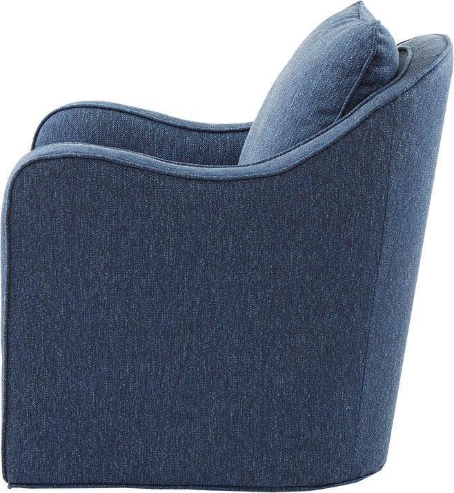Olliix.com Accent Chairs - Brianne Slub Weave Wide Seat Swivel Arm Chair Navy