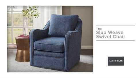 Olliix.com Accent Chairs - Brianne Slub Weave Wide Seat Swivel Arm Chair Navy