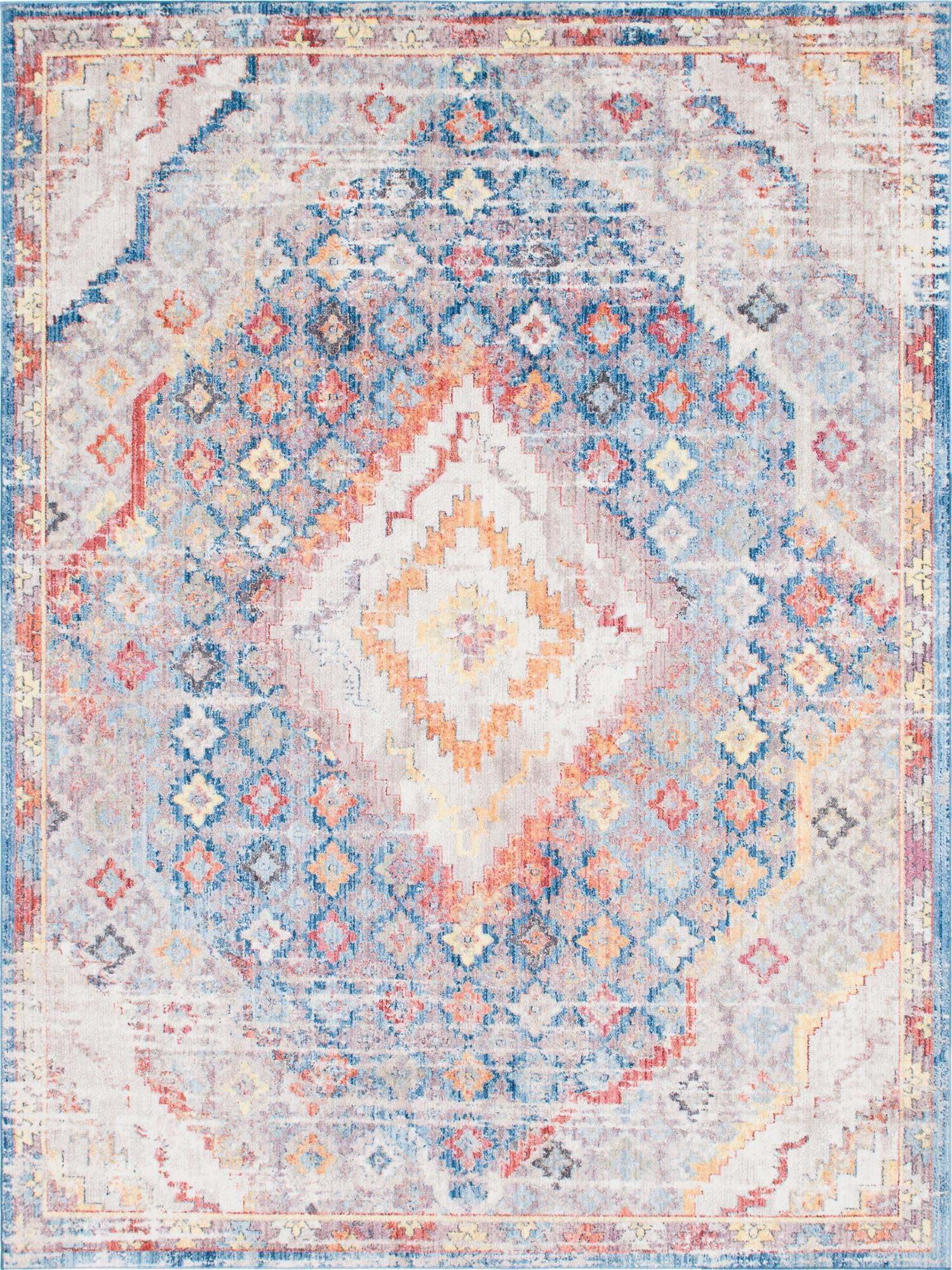 Unique Loom Indoor Rugs - Brighton Medallion Rectangular 9x12 Rug Blue & Beige