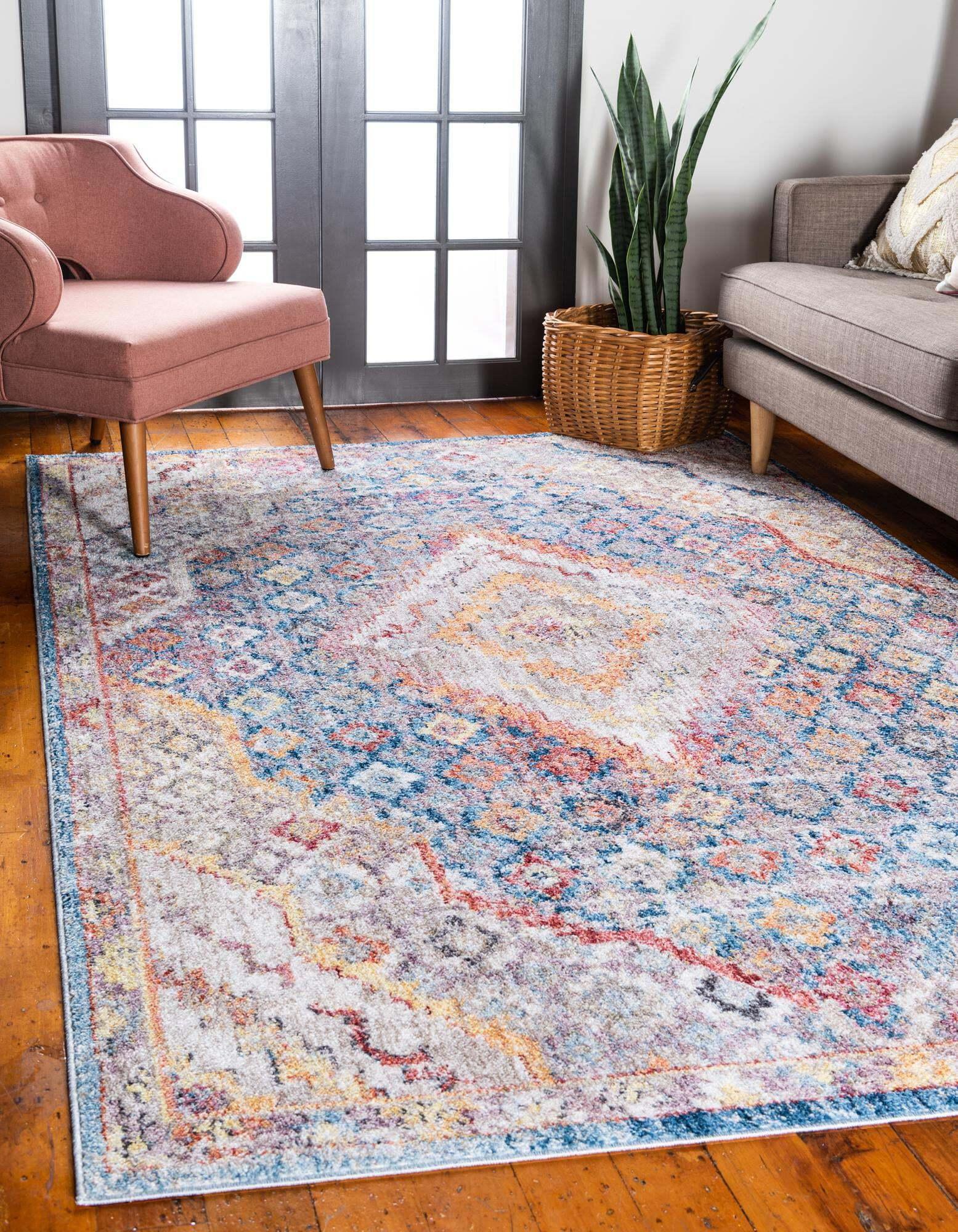 Unique Loom Indoor Rugs - Brighton Medallion Rectangular 9x12 Rug Blue & Beige