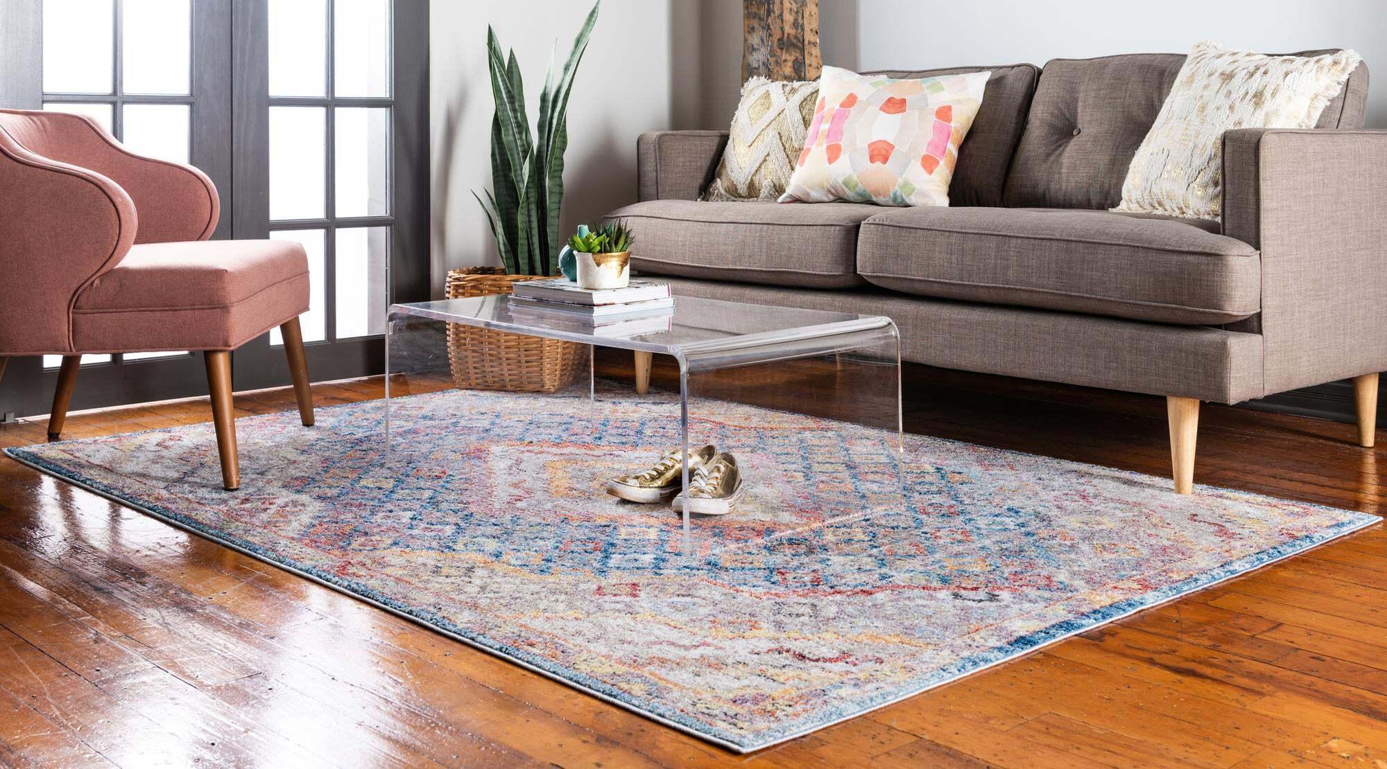 Unique Loom Indoor Rugs - Brighton Medallion Rectangular 9x12 Rug Blue & Beige
