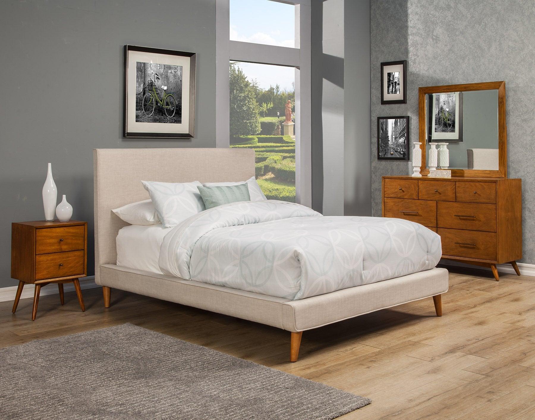 Alpine Furniture Beds - Britney Full Upholstered Platform Bed Light Gray Linen