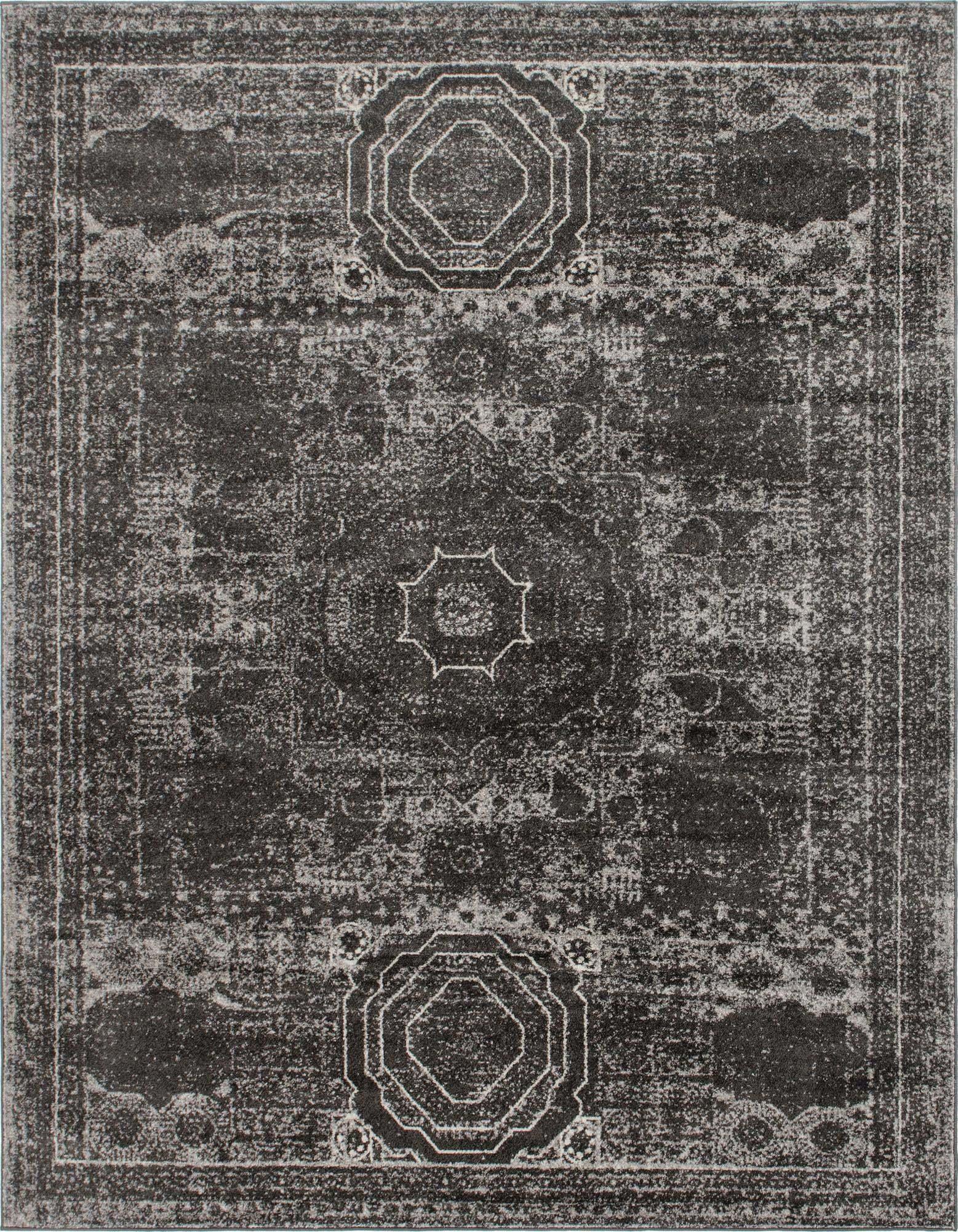 Unique Loom Indoor Rugs - Bromley Border Rectangular 8x10 Rug Dark Gray & Ivory