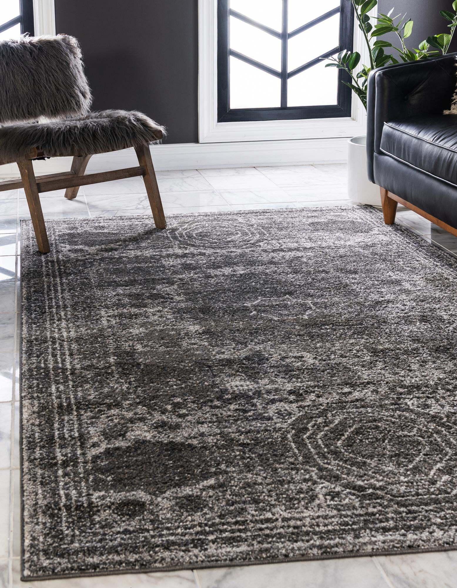 Unique Loom Indoor Rugs - Bromley Border Rectangular 8x10 Rug Dark Gray & Ivory