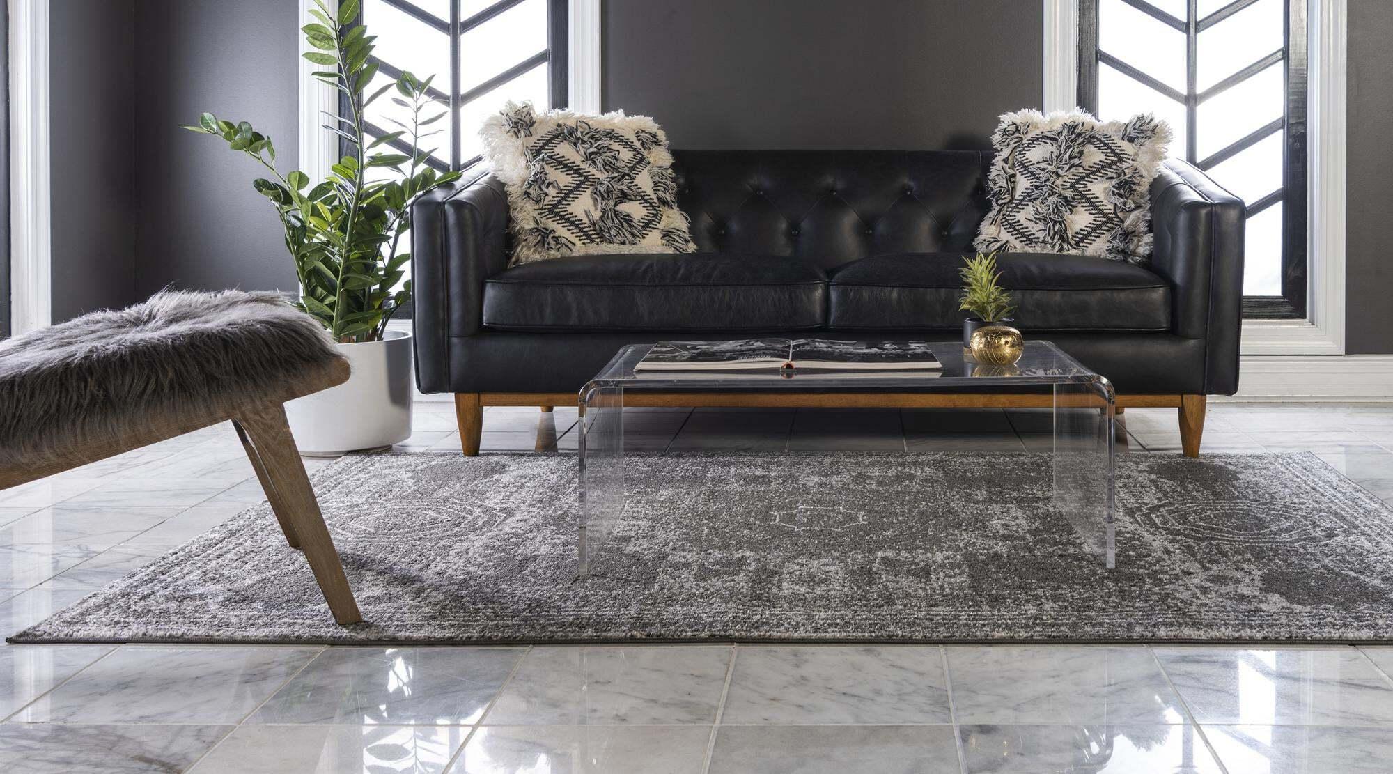 Unique Loom Indoor Rugs - Bromley Border Rectangular 8x10 Rug Dark Gray & Ivory