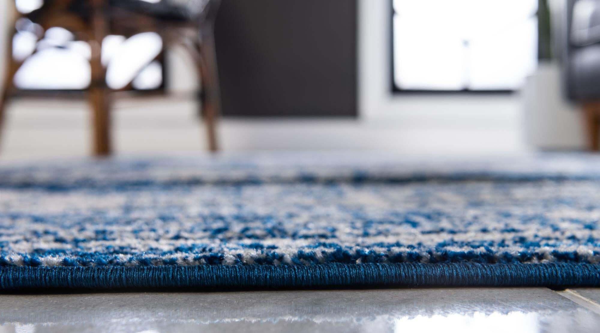 Unique Loom Indoor Rugs - Bromley Border Rectangular 8x11 Rug Blue & Ivory