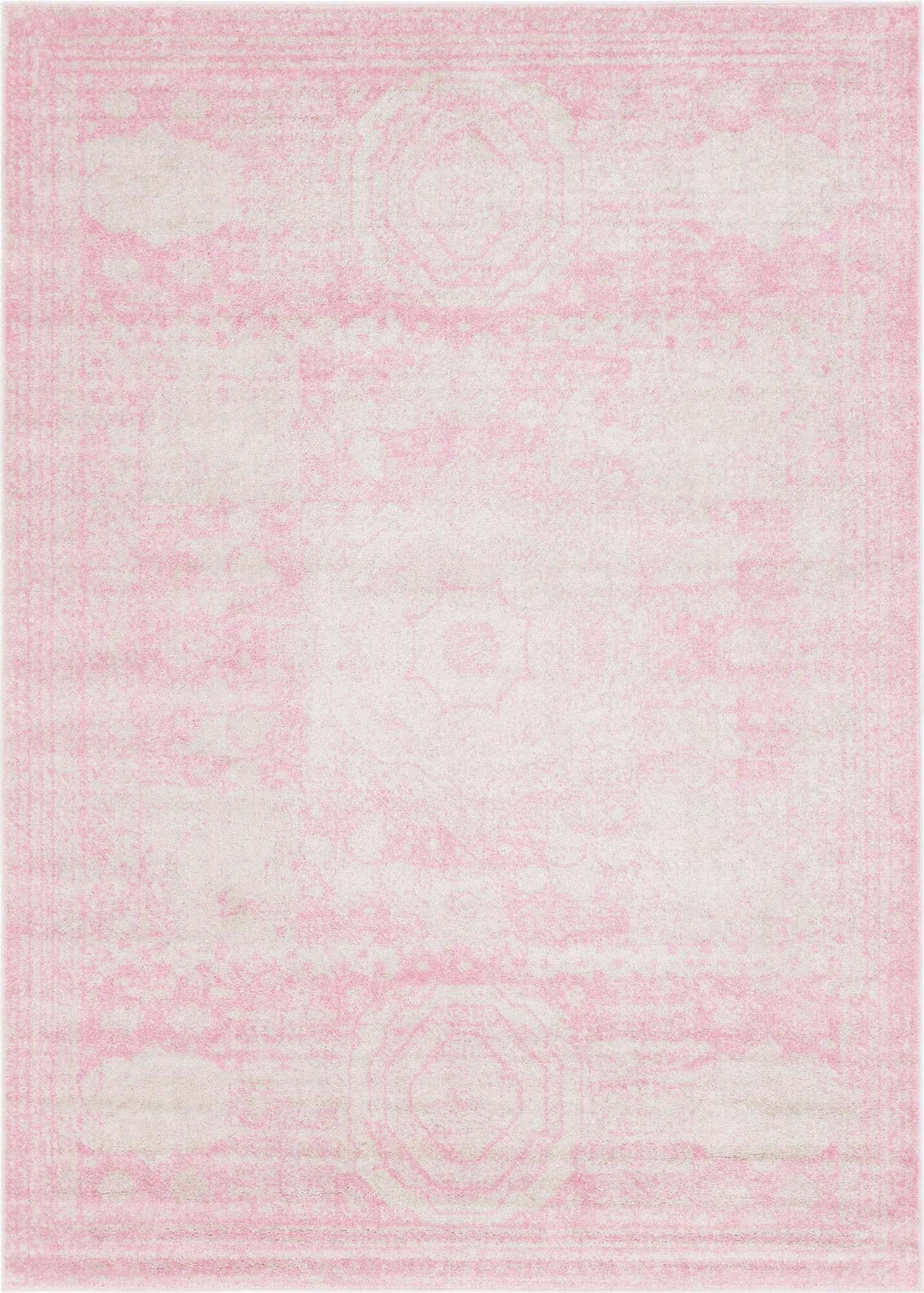 Unique Loom Indoor Rugs - Bromley Border Rectangular 8x11 Rug Pink & Ivory