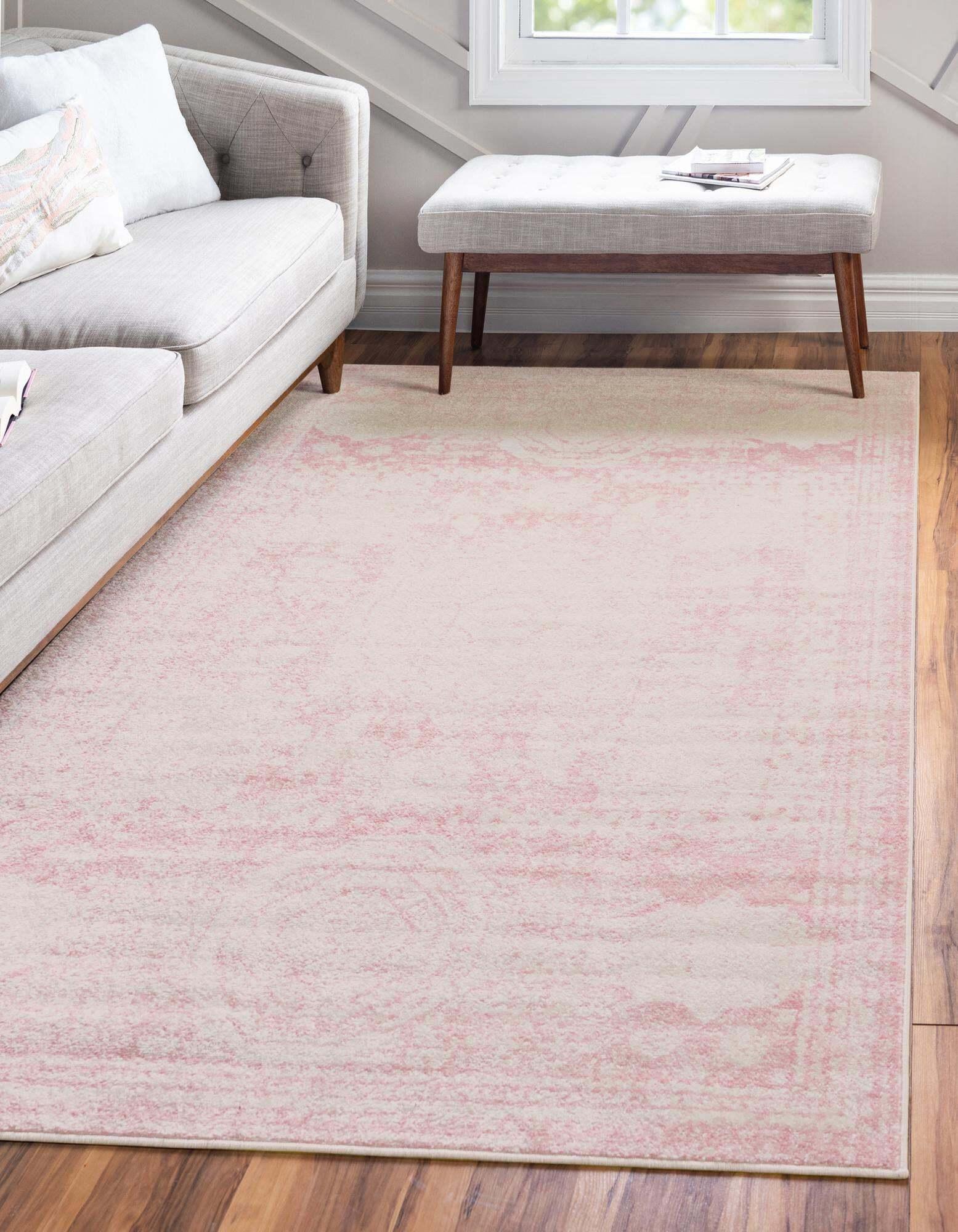 Unique Loom Indoor Rugs - Bromley Border Rectangular 8x11 Rug Pink & Ivory