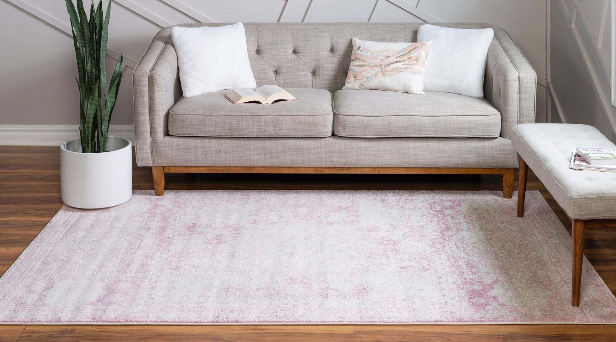 Unique Loom Indoor Rugs - Bromley Border Rectangular 8x11 Rug Pink & Ivory