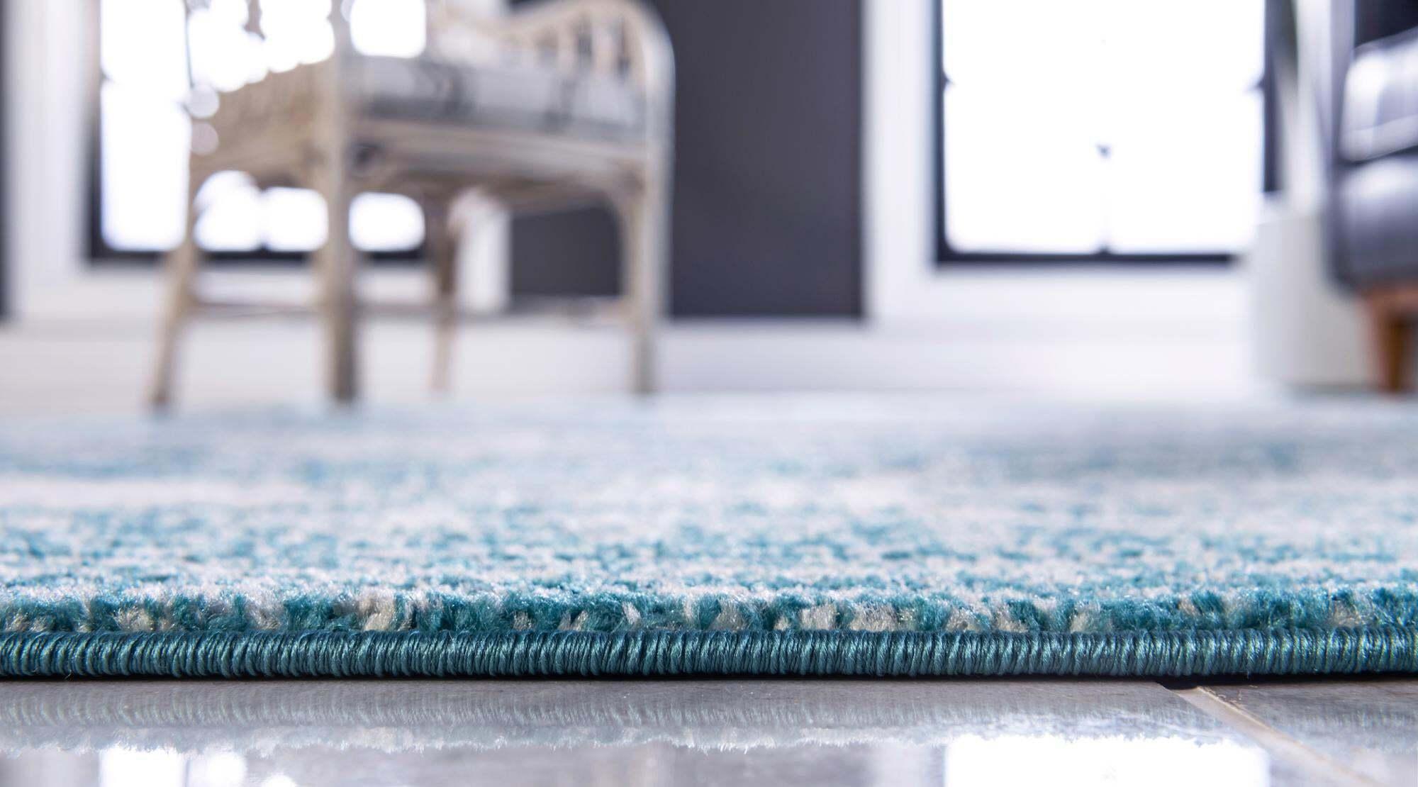 Unique Loom Indoor Rugs - Bromley Border Rectangular 8x11 Rug Turquoise & Ivory