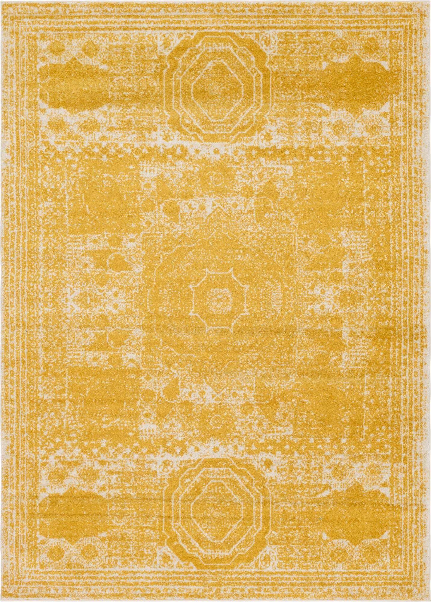 Unique Loom Indoor Rugs - Bromley Border Rectangular 8x11 Rug Yellow & Ivory